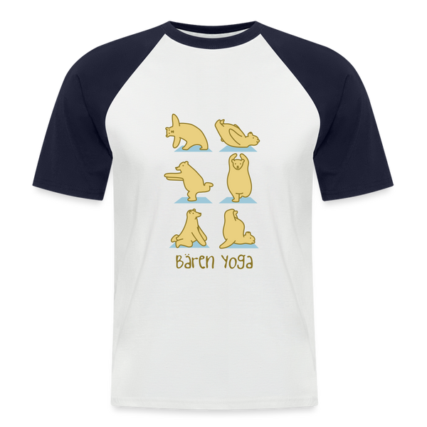 Bären Yoga - Männer Baseball T-Shirt - white/navy