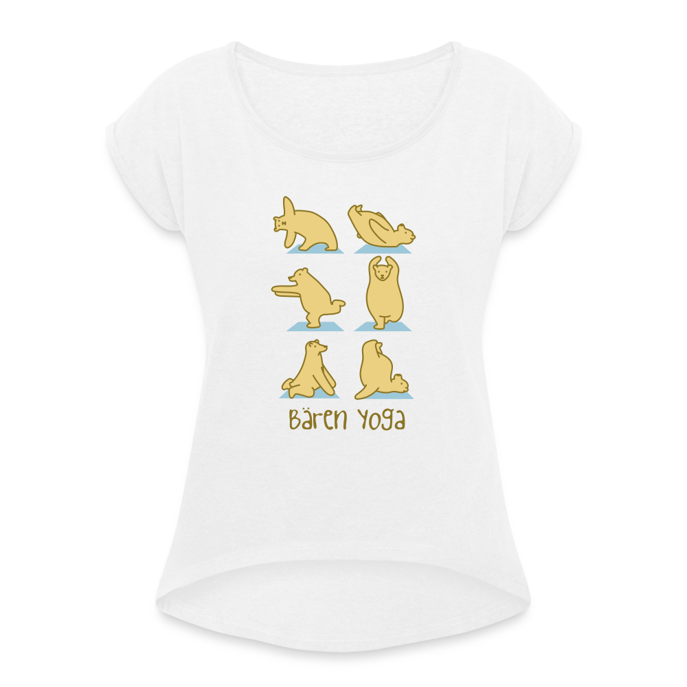 Bären Yoga - Frauen T-Shirt mit gerollten Ärmeln - white