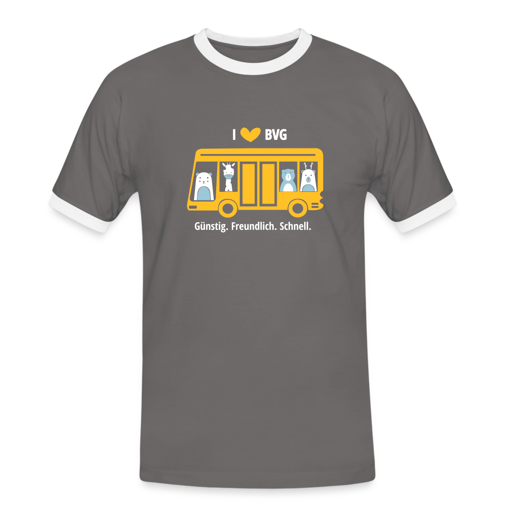 I love BVG - Männer Ringer T-Shirt - dark grey/white