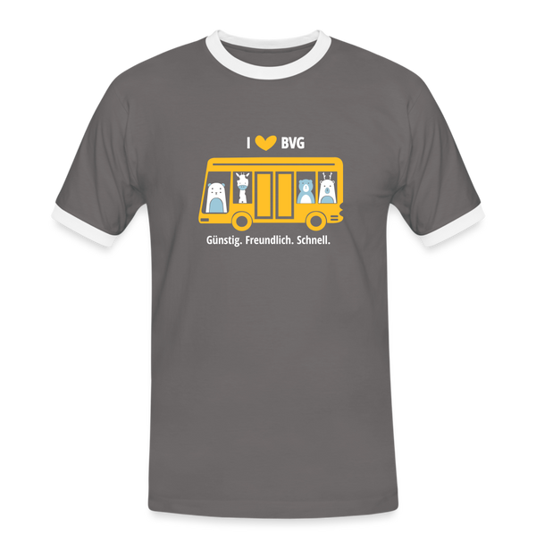 I love BVG - Männer Ringer T-Shirt - dark grey/white