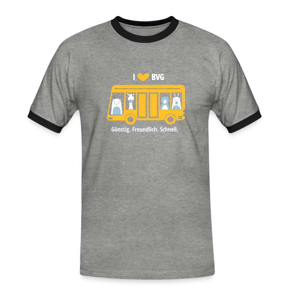 I love BVG - Männer Ringer T-Shirt - heather grey/black