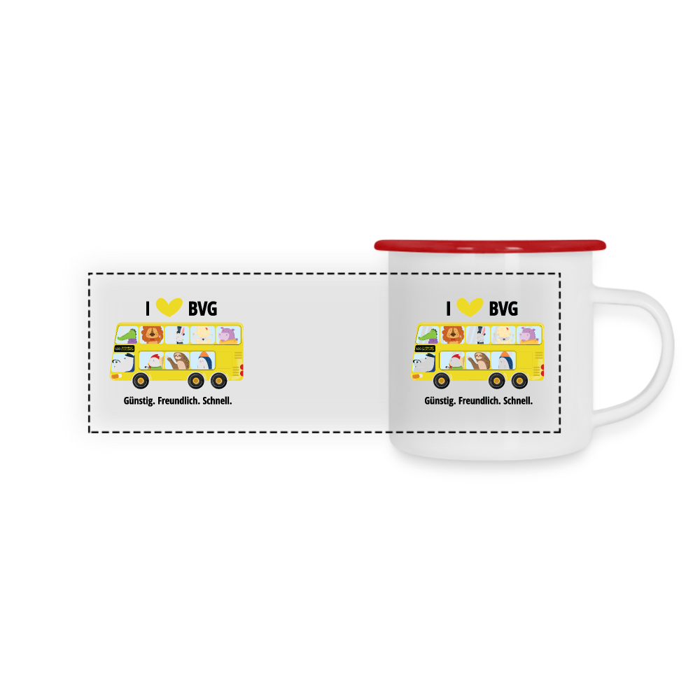 I love BVG - Emaille Tasse - white/red