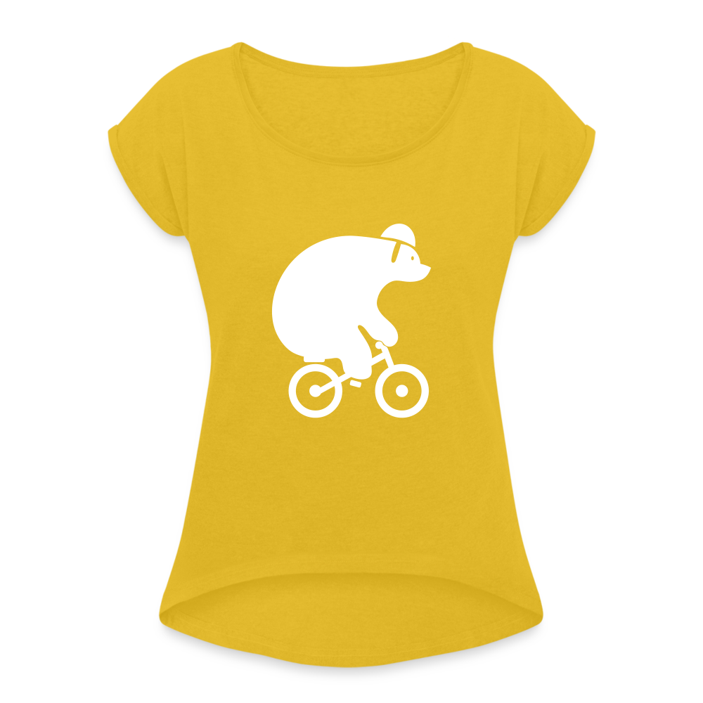 Fahrradbär - Frauen T-Shirt mit gerollten Ärmeln - mustard yellow