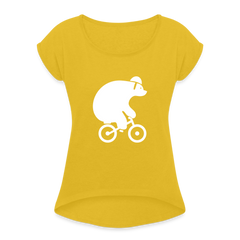Fahrradbär - Frauen T-Shirt mit gerollten Ärmeln