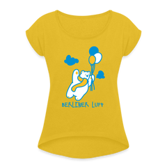 Der Bär fliegt - Frauen T-Shirt mit gerollten Ärmeln