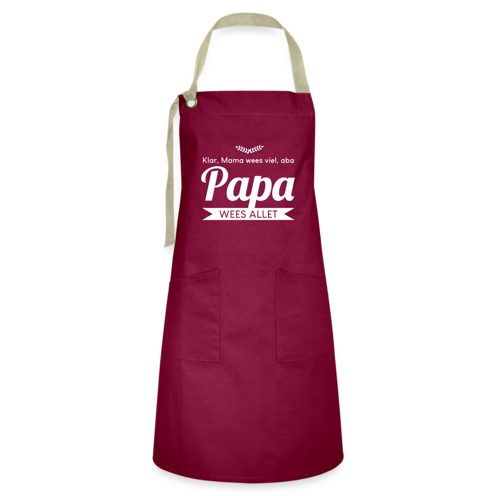 Opa wees allet - Kontrastschürze - Burgunderrot / Sandfarben