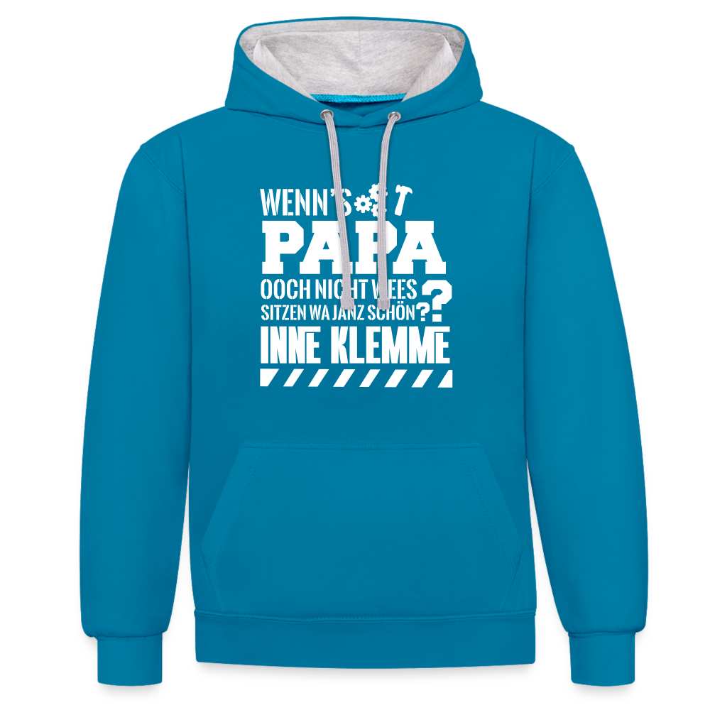 Wenn's Papa - Kontrast Hoodie - Pfauenblau/Grau meliert