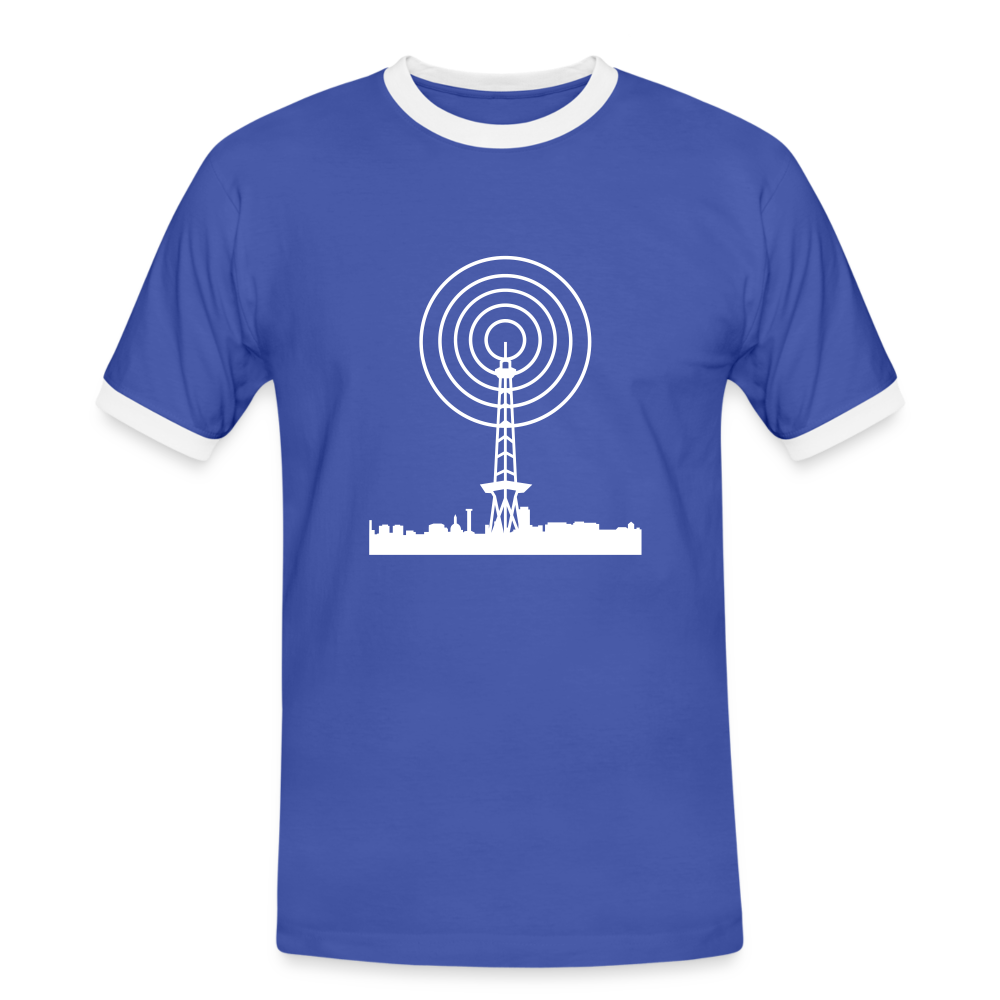 Funkturm im Fokus - Männer Ringer T-Shirt - Blau/Weiß
