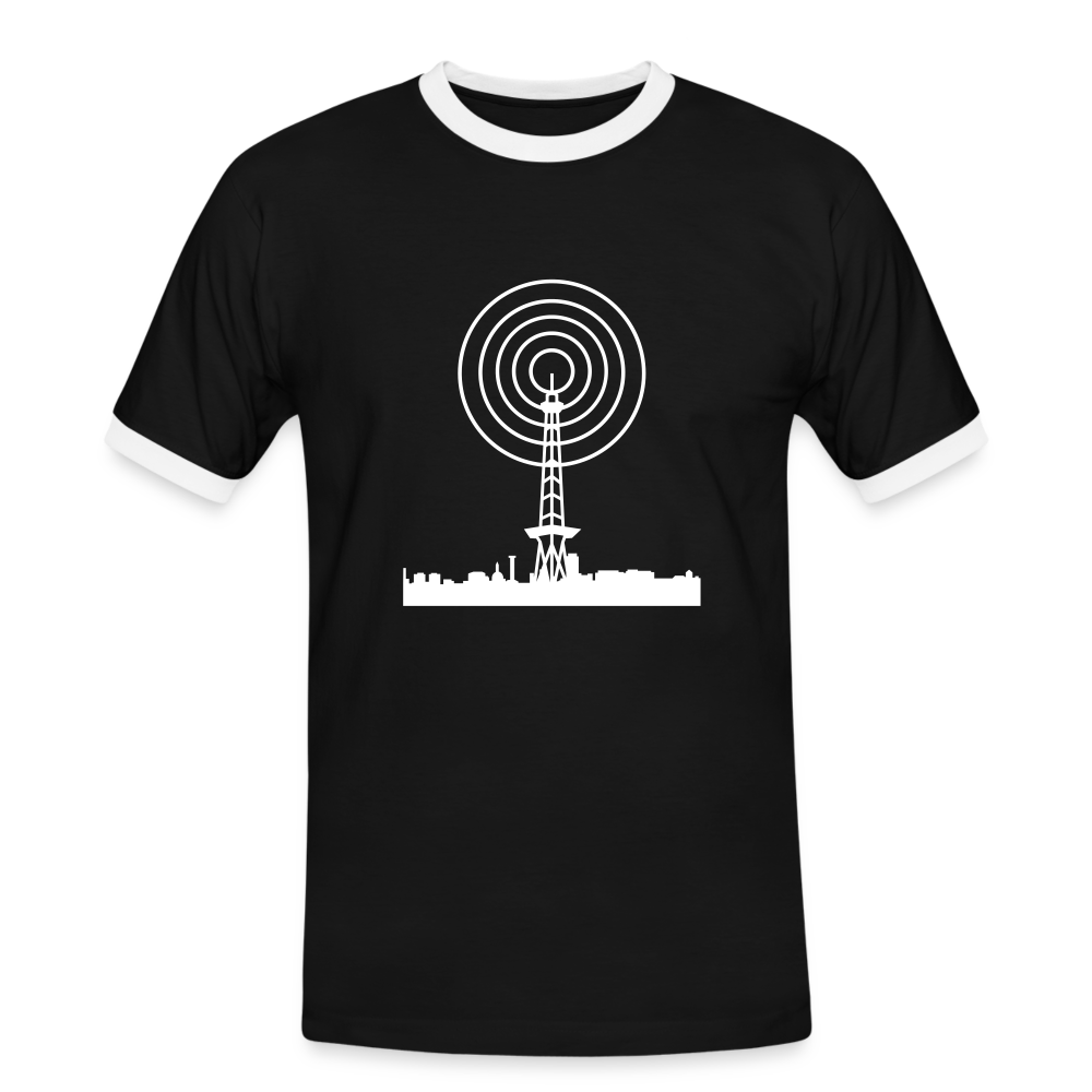 Funkturm im Fokus - Männer Ringer T-Shirt - Schwarz/Weiß