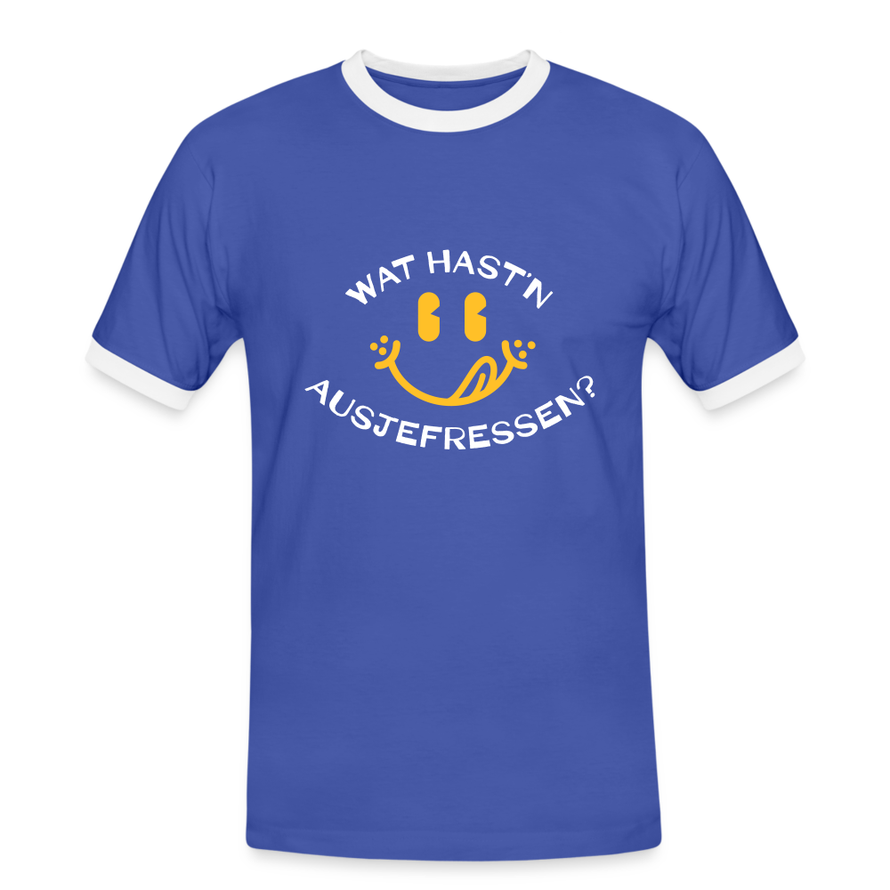 Wat Hast’n Ausjefressen - Männer Ringer T-Shirt - Blau/Weiß