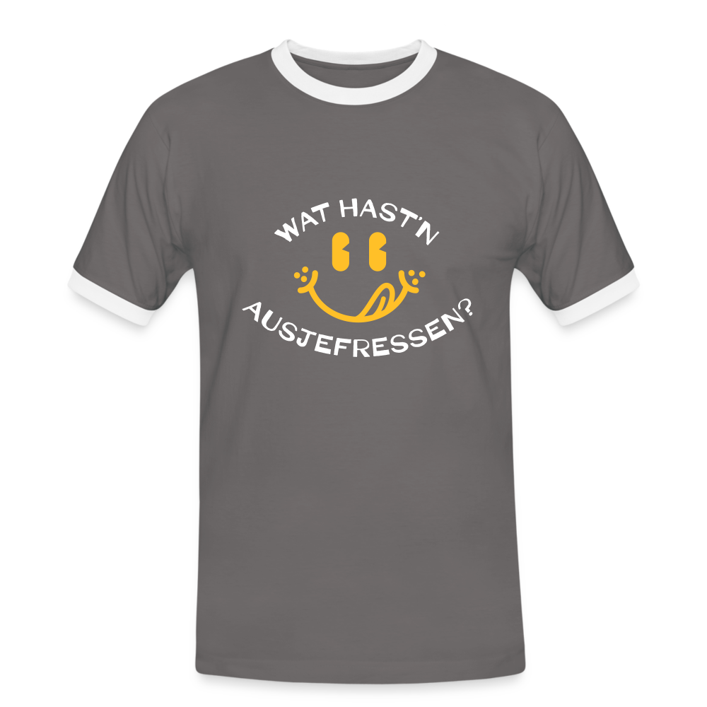 Wat Hast’n Ausjefressen - Männer Ringer T-Shirt - Dunkelgrau/Weiß