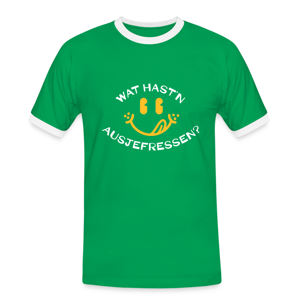 Wat Hast’n Ausjefressen - Männer Ringer T-Shirt - Kelly Green/Weiß
