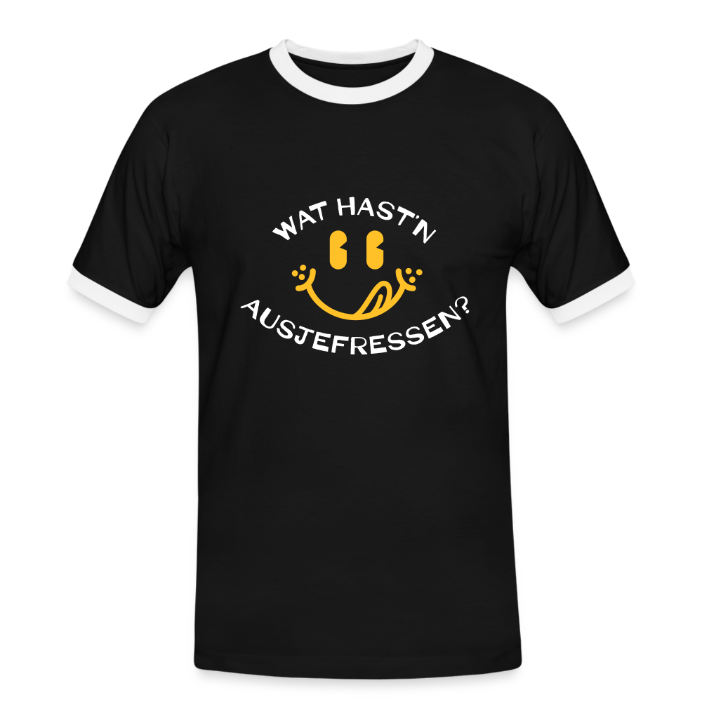 Wat Hast’n Ausjefressen - Männer Ringer T-Shirt - Schwarz/Weiß