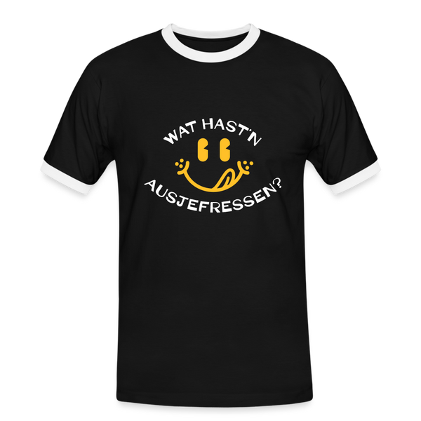Wat Hast’n Ausjefressen - Männer Ringer T-Shirt - Schwarz/Weiß