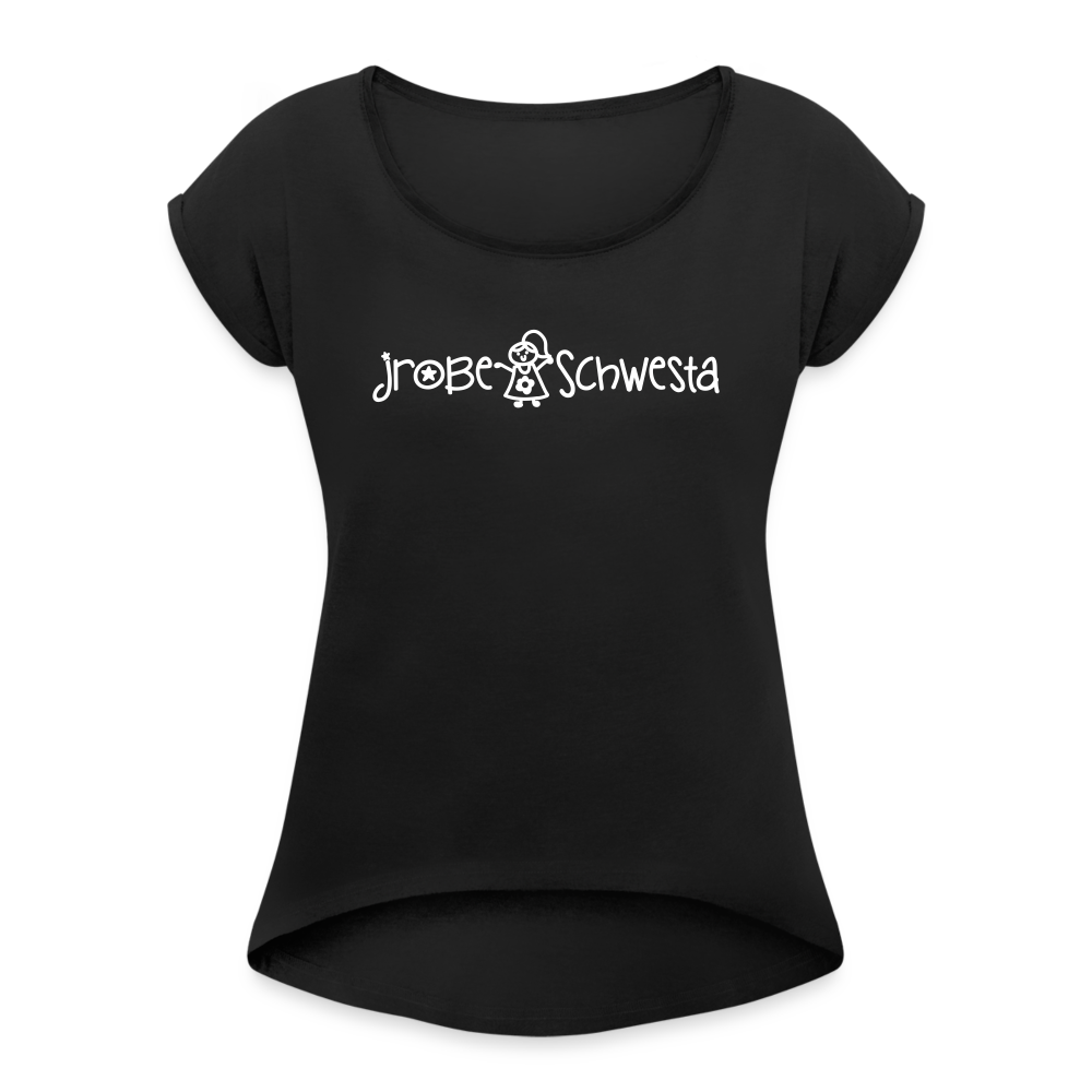 Meene Schwesta - Frauen T-Shirt mit gerollten Ärmeln - Schwarz