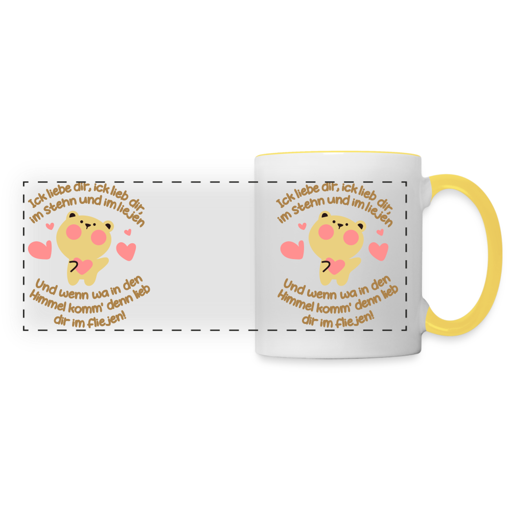 Im Stehn und im Liejen! - Tasse zweifarbig - Weiß/Gelb