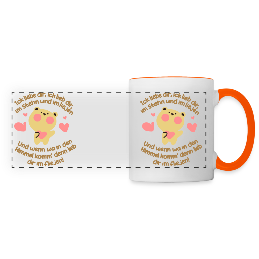 Im Stehn und im Liejen! - Tasse zweifarbig - Weiß/Orange