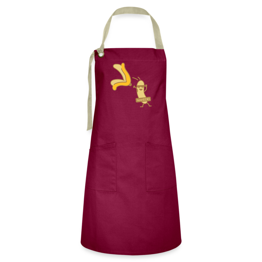 Nakedei - Kontrastschürze - Burgunderrot / Sandfarben