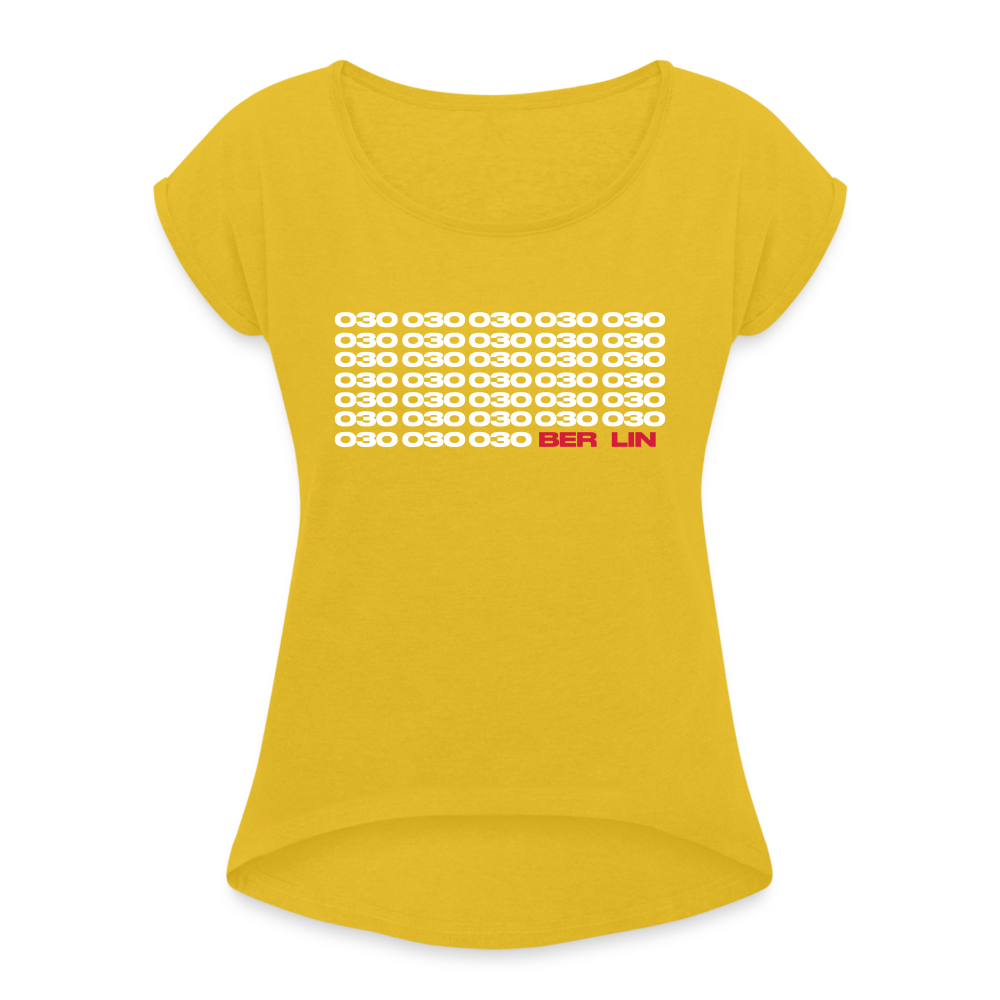 030 Berlin - Frauen T-Shirt mit gerollten Ärmeln - Senfgelb