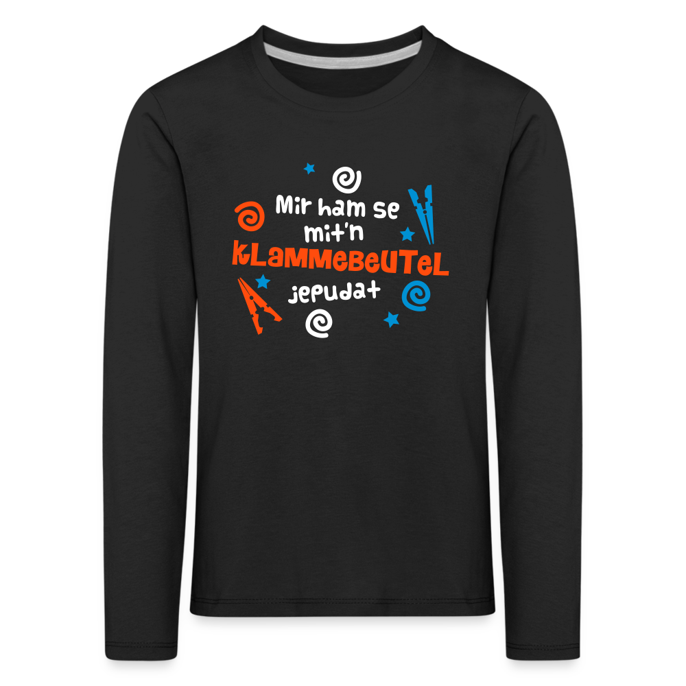 Mit'n Klammabeutel jepudat - Kinder Langarmshirt - Schwarz