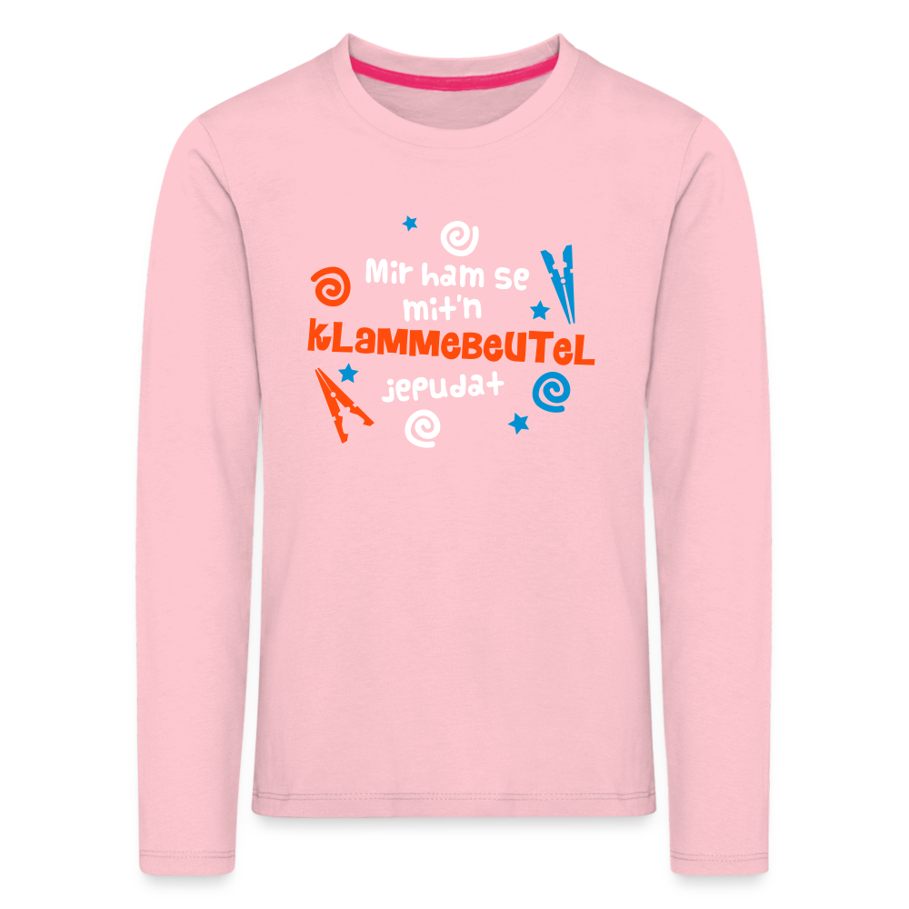 Mit'n Klammabeutel jepudat - Kinder Langarmshirt - Hellrosa