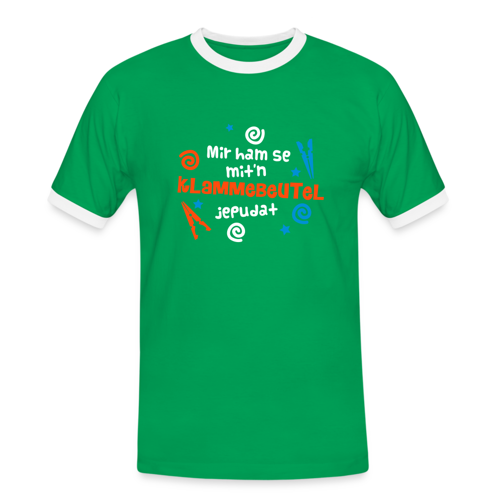 Mit'n Klammabeutel jepudat - Männer Ringer T-Shirt - Kelly Green/Weiß