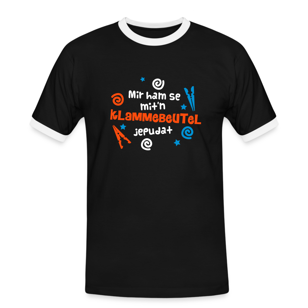 Mit'n Klammabeutel jepudat - Männer Ringer T-Shirt - Schwarz/Weiß