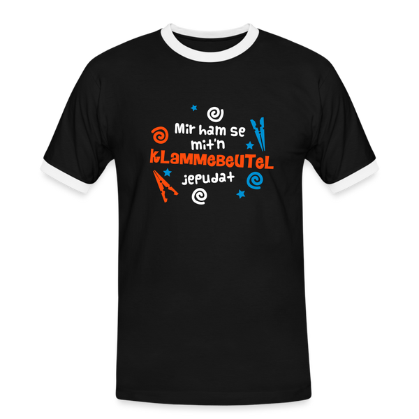 Mit'n Klammabeutel jepudat - Männer Ringer T-Shirt - Schwarz/Weiß
