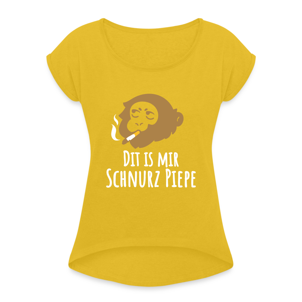 Dit is mir Schnurz Affe - Frauen T-Shirt mit gerollten Ärmeln - Senfgelb