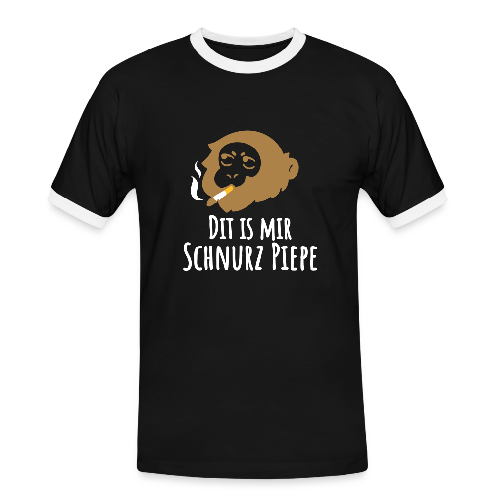 Dit is mir Schnurz Affe - Männer Ringer T-Shirt - Schwarz/Weiß
