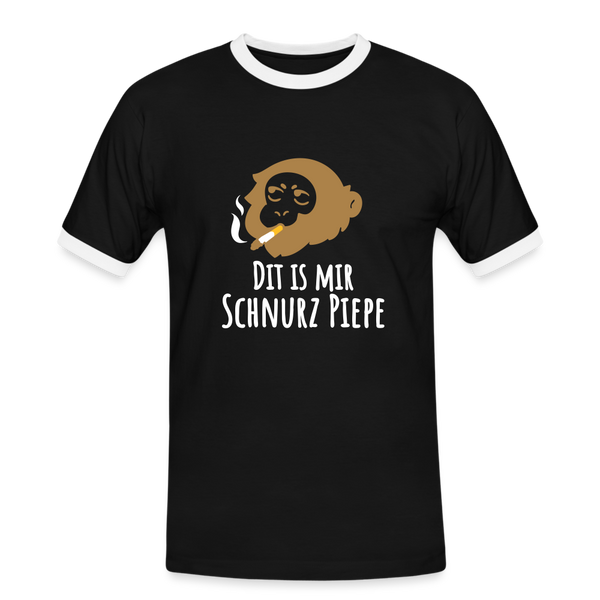 Dit is mir Schnurz Affe - Männer Ringer T-Shirt - Schwarz/Weiß