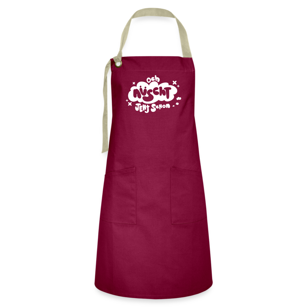 och nüscht jeht schon! - Kontrastschürze - Burgunderrot / Sandfarben