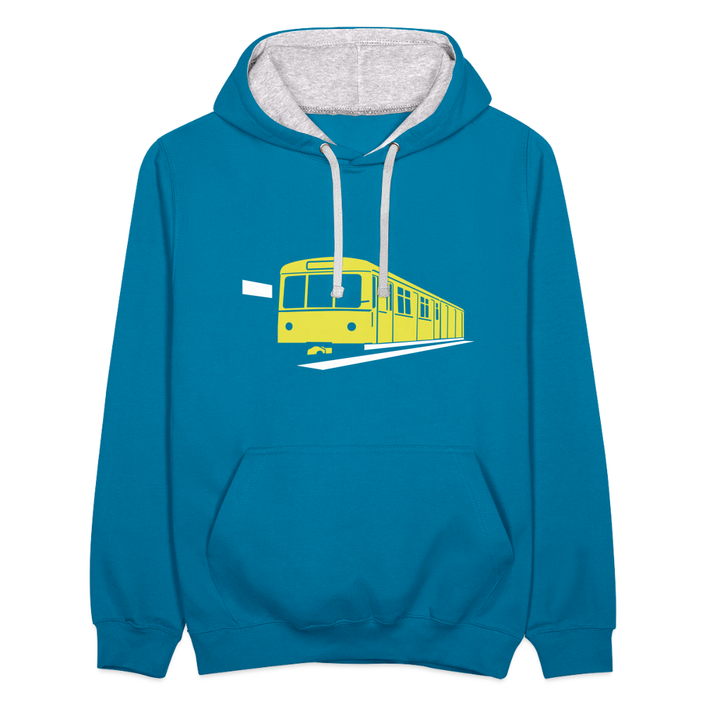 Die U-Bahn kommt - Kontrast Hoodie - Pfauenblau/Grau meliert