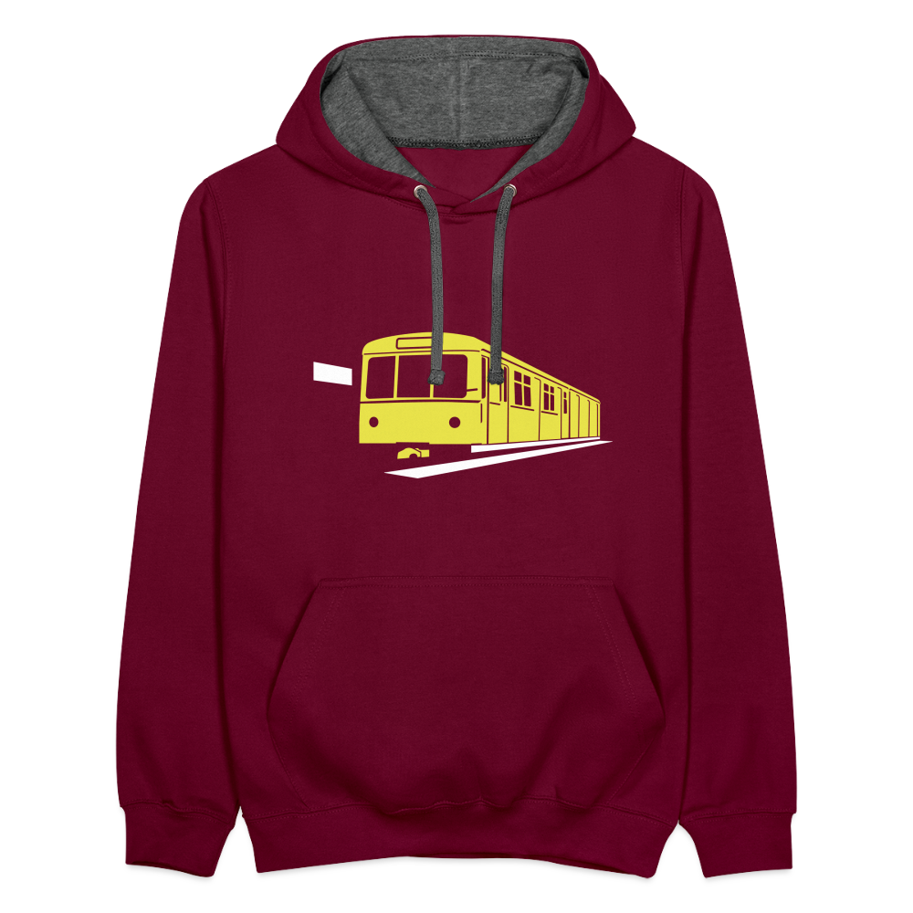 Die U-Bahn kommt - Kontrast Hoodie - Weinrot/Anthrazit