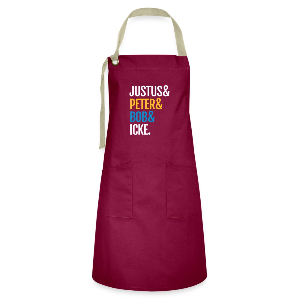 Justus & Peter & Bob & Icke - Kontrastschürze - Burgunderrot / Sandfarben