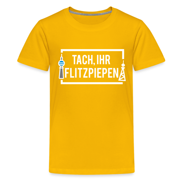 Tach ihr Flitzpiepen - weiß - Teenager Premium T-Shirt - Sonnengelb