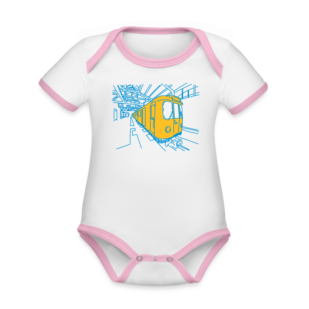 U-Bahn in Linien - Baby Bio-Kurzarm-Kontrastbody - Weiß/Rose