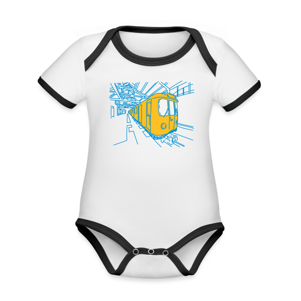 U-Bahn in Linien - Baby Bio-Kurzarm-Kontrastbody - Weiß/Schwarz