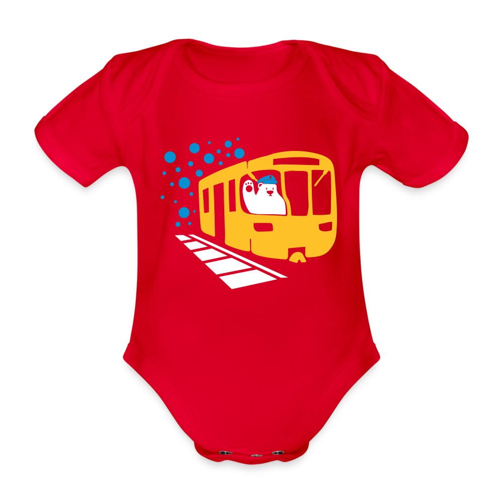 Bär in U-Bahn Kommt - Bio-Kurzarmbody - Rot