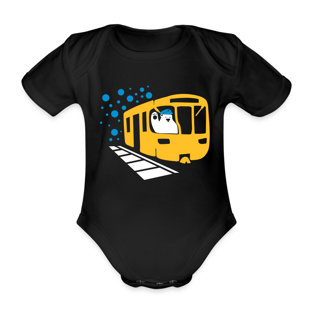 Bär in U-Bahn Kommt - Bio-Kurzarmbody - Schwarz