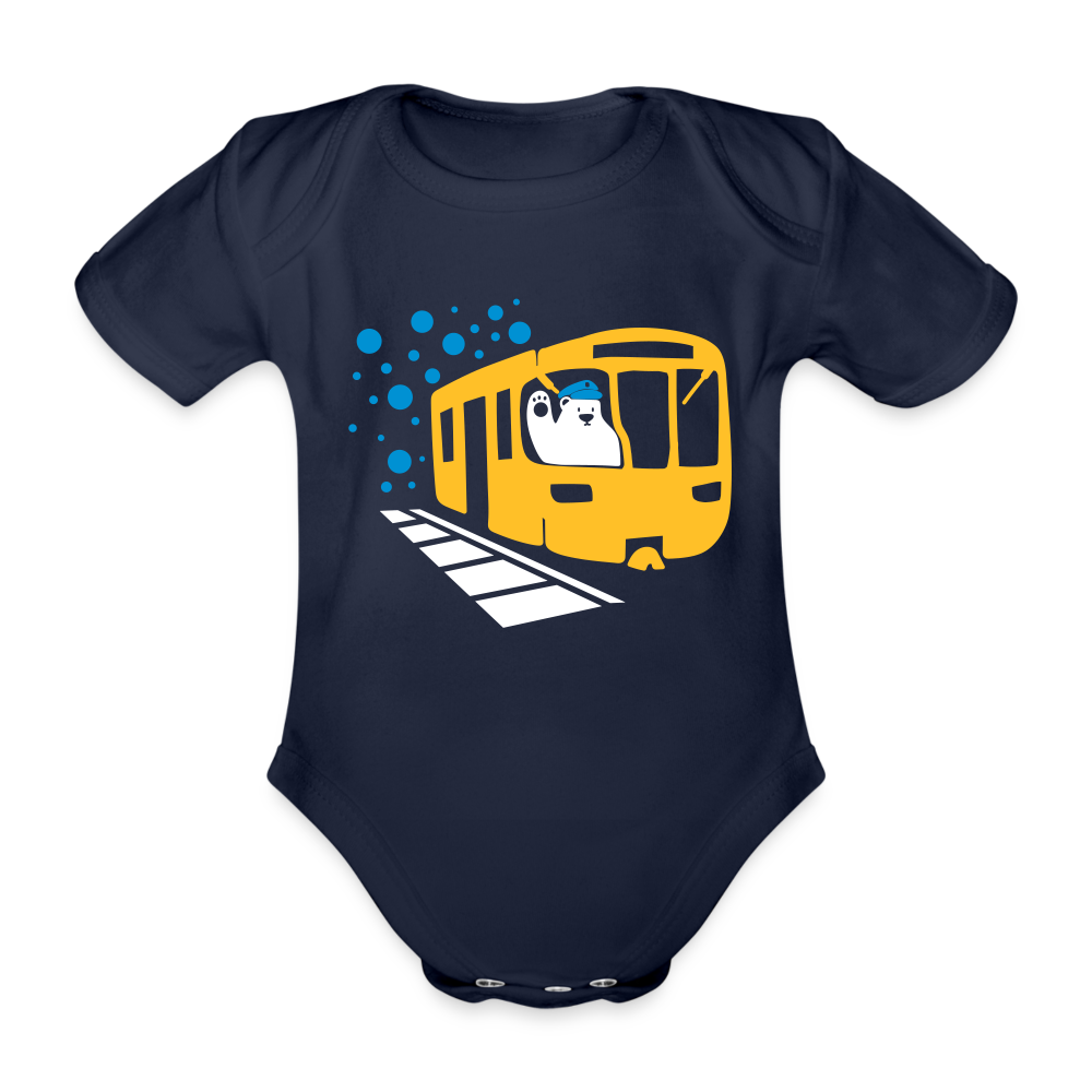 Bär in U-Bahn Kommt - Bio-Kurzarmbody - Dunkelnavy
