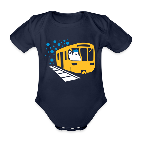 Bär in U-Bahn Kommt - Bio-Kurzarmbody - Dunkelnavy