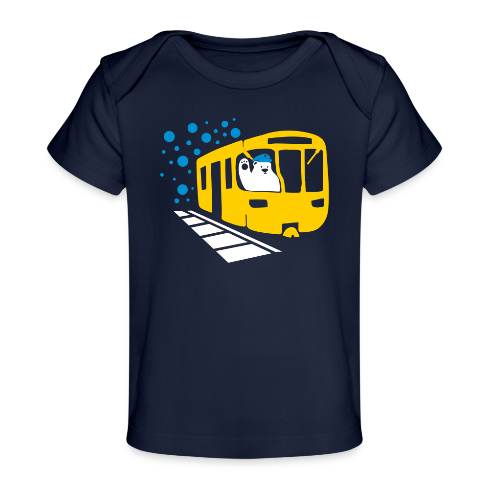 Bär in U-Bahn Kommt - Baby Bio T-Shirt - Dunkelnavy
