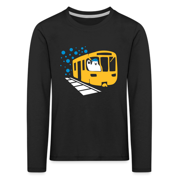 Bär in U-Bahn Kommt - Kinder Langarmshirt - Schwarz