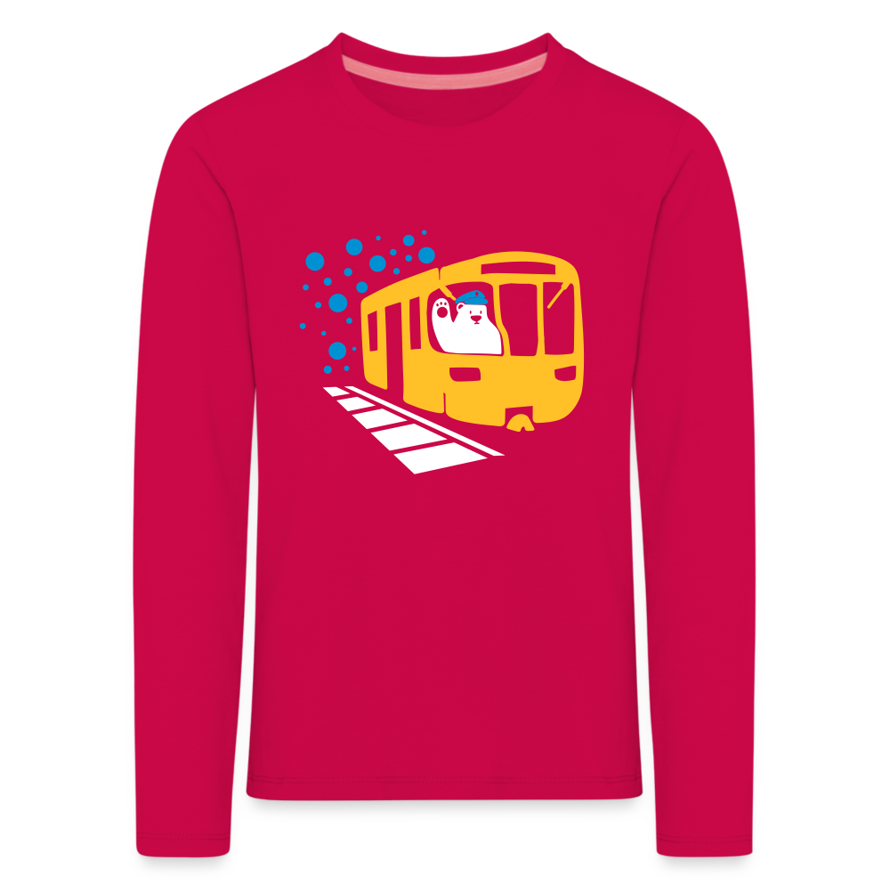 Bär in U-Bahn Kommt - Kinder Langarmshirt - dunkles Pink