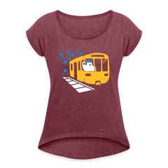 Bär in U-Bahn Kommt - Frauen T-Shirt mit gerollten Ärmeln