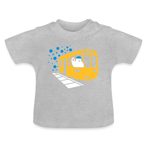 Bär in U-Bahn Kommt - Baby T-Shirt - Grau meliert