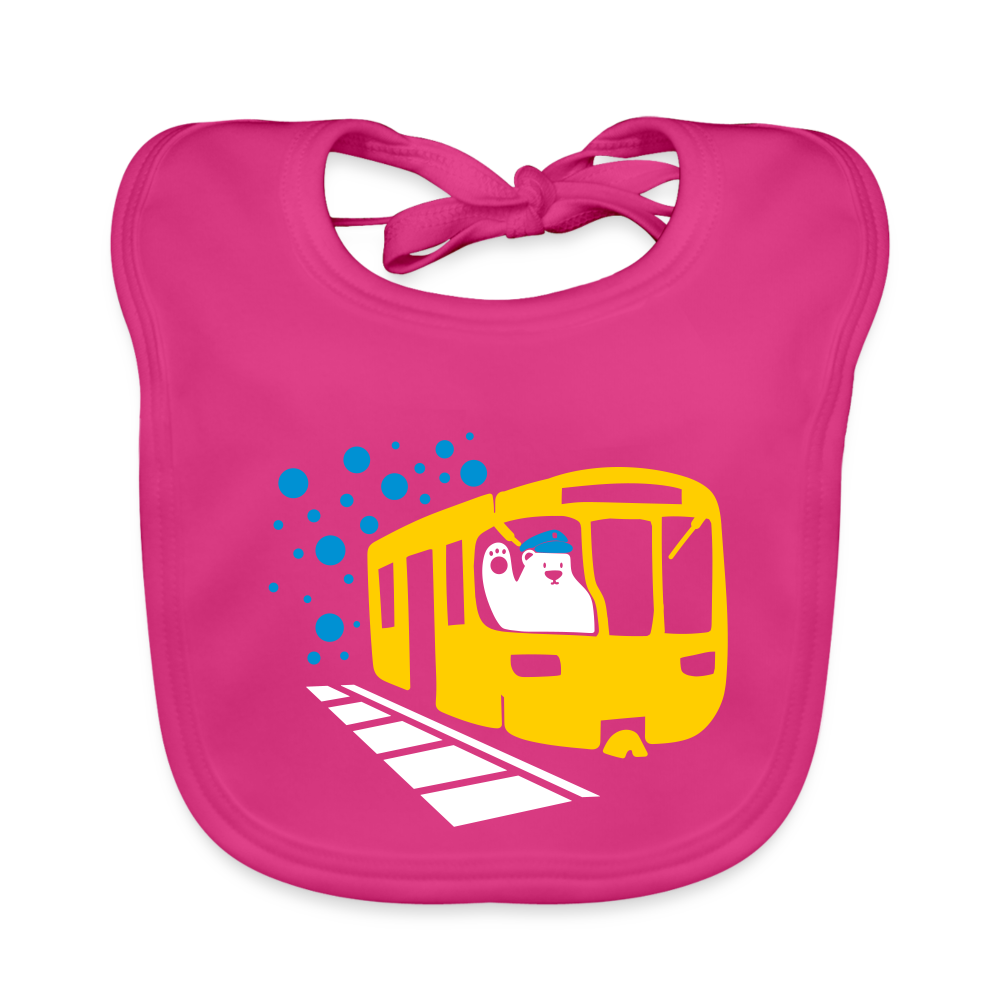 Bär in U-Bahn Kommt - Lätzchen - Fuchsia