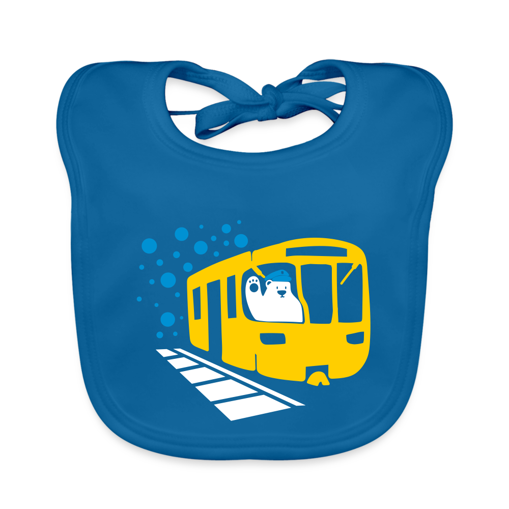 Bär in U-Bahn Kommt - Lätzchen - Pfauenblau
