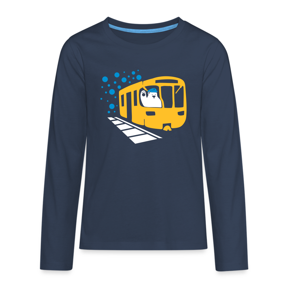 Bär in U-Bahn Kommt - Teenager Langarmshirt - Navy